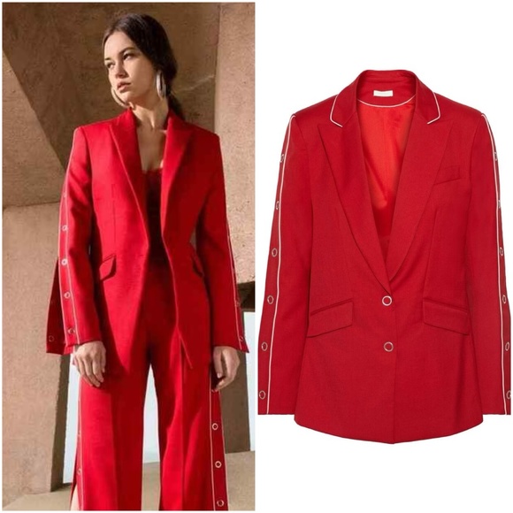 NWT Jonathan Simkhai Snap-detailed Red Wool Blazer - Picture 1 of 13